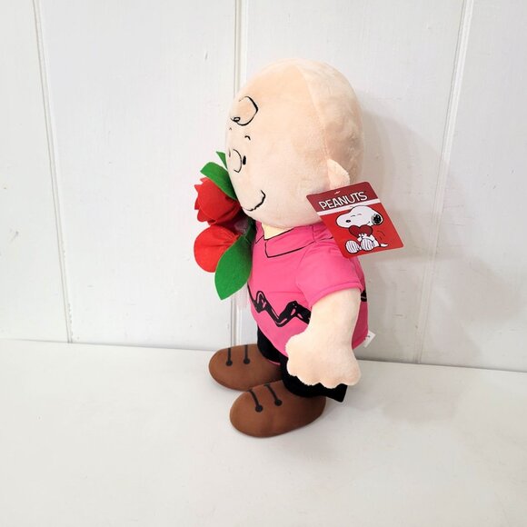 Peanuts Charlie Brown Plush Holding Red Roses 20" - Picture 2 of 6